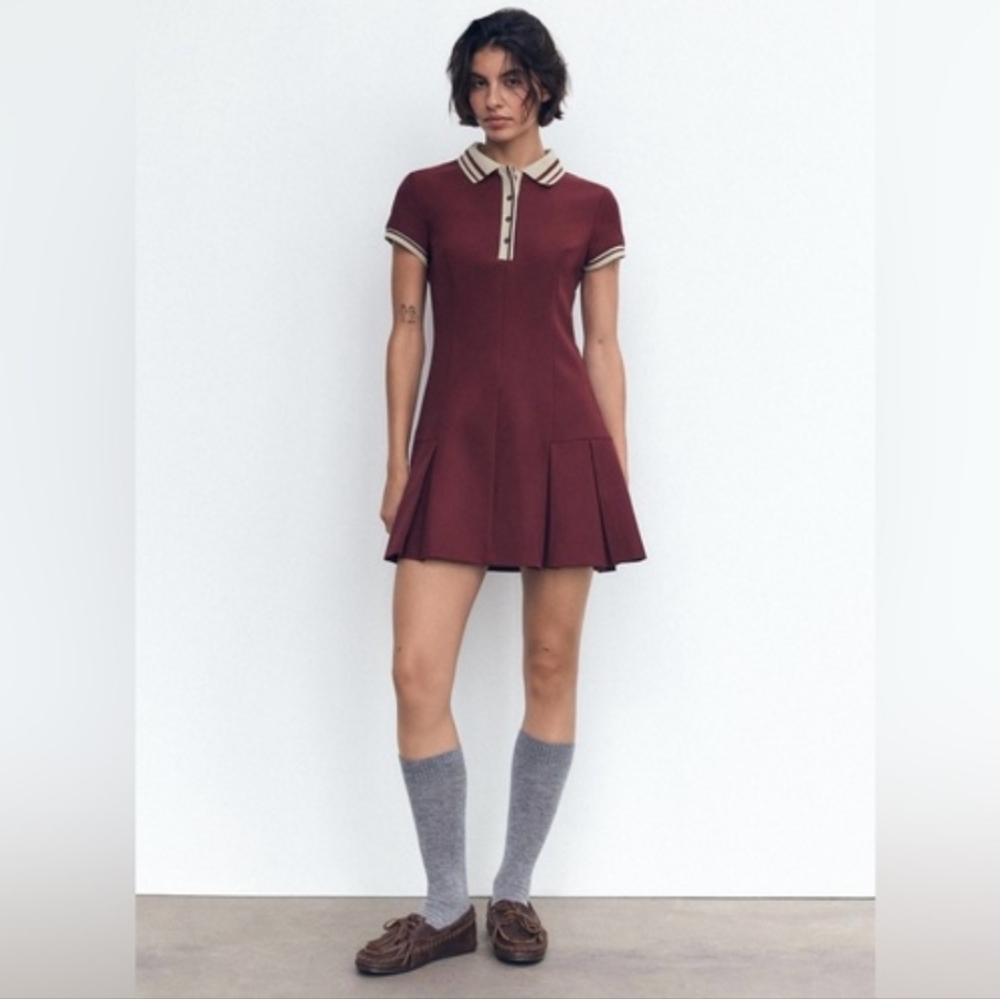 Zara Burgundy Mini Dress with Cream Accents